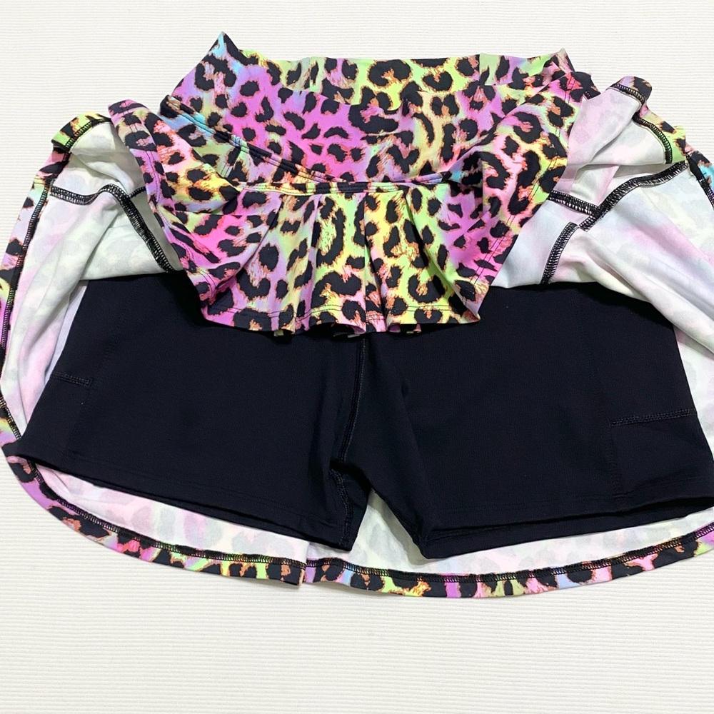 Dona Jo Flirty Mini Skirt Skort Multicolor Rainbow Leopard Print - Picture 5 of 6